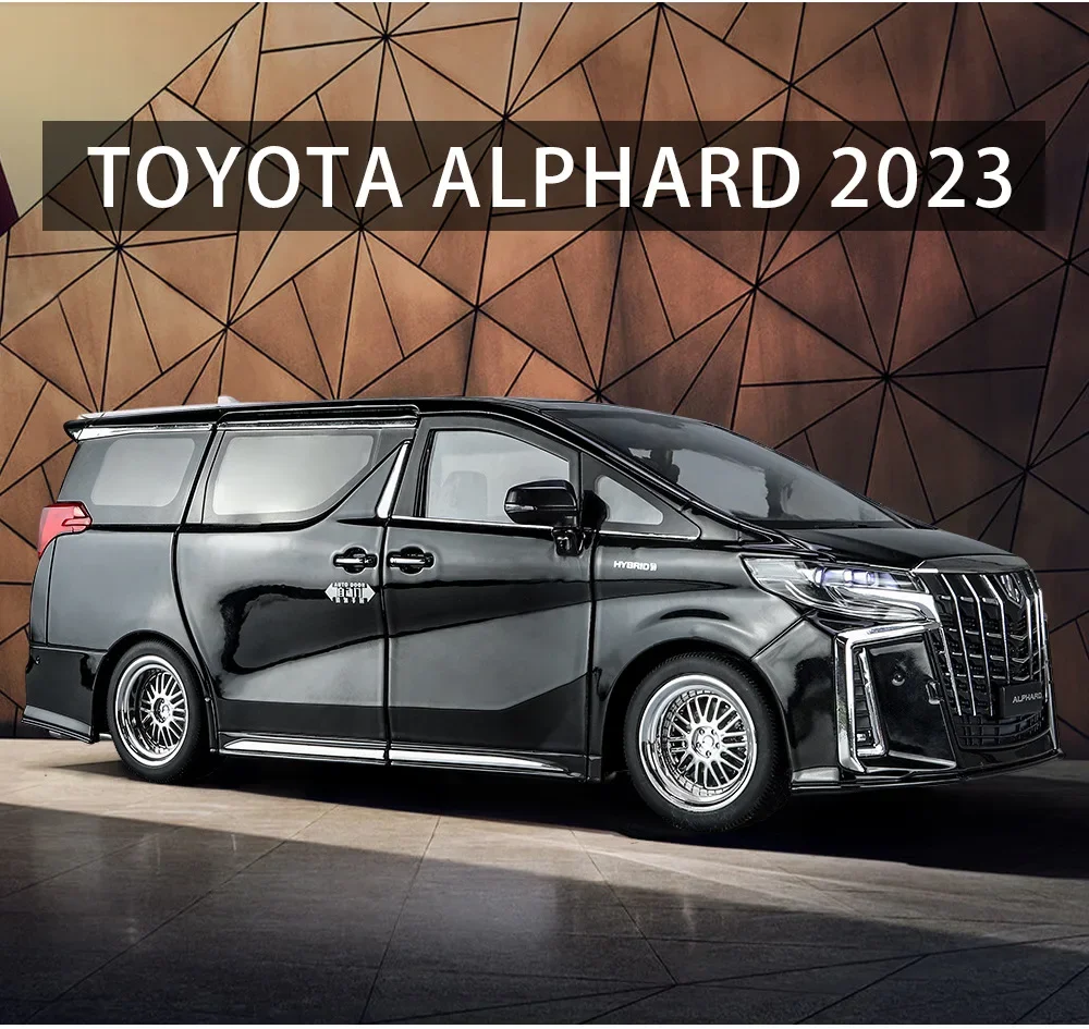 

1:18 2023 Toyota ALPHARD MPV Van Diecast Toy Car Model Miniature Pull Back Sound & Light Doors Openable Collection Gift Boy