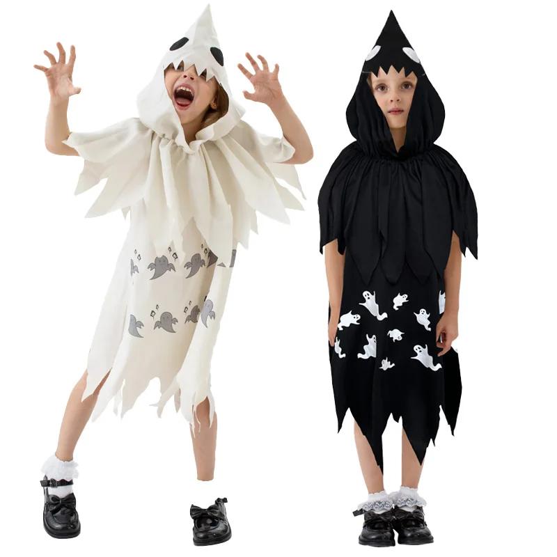 

Black White Naughty Ghost Halloween Cosplay Costume Carnival Party Headgear+Dress Kindergarten Costumes Horror Scary Clothing