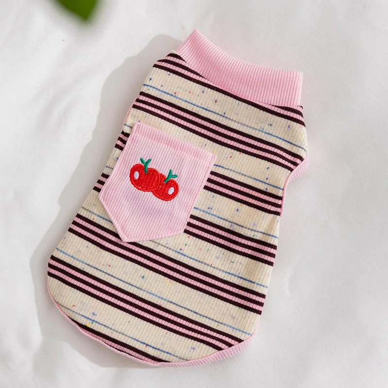 

Maltese Striped Vest Summer Two Legs Cherry Dog Clothes Small and Medium Dogs Sleeveless T-Shirt Teddy Cute Short Sleeve