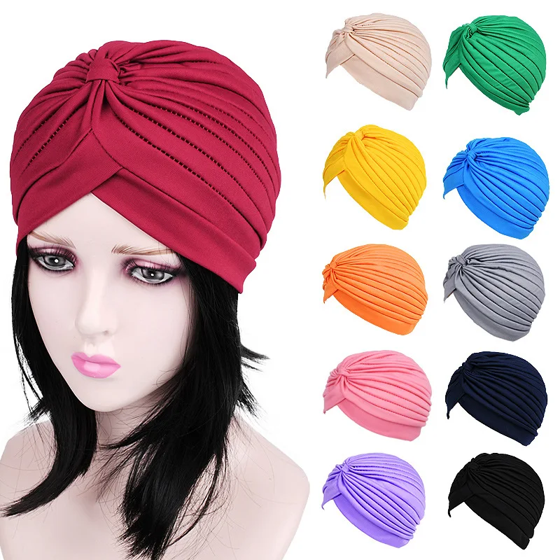 Women Adjustable Swimming Cap Swim Pool Bathing Hat Protect Long Hair Ears Turban Pleated Fabric Headwear Yoga Caps Multi Colors