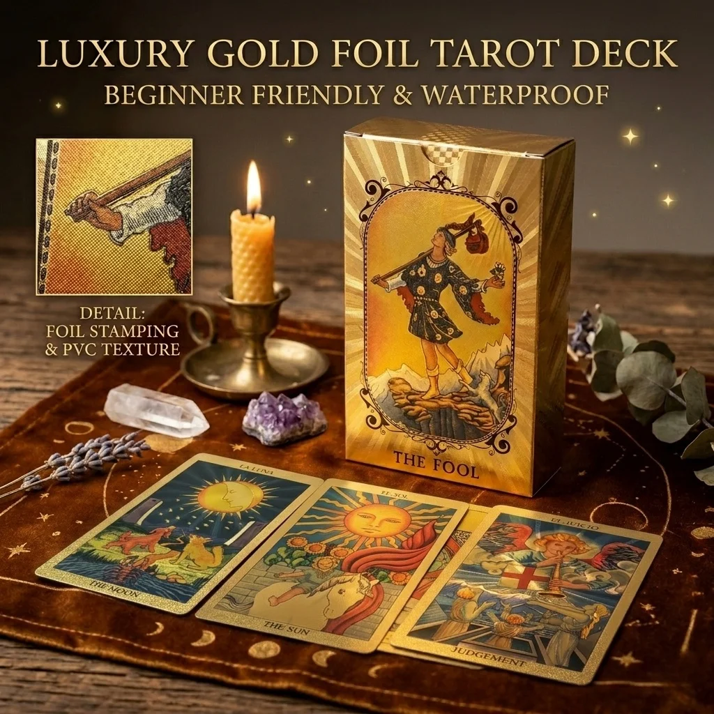 Spanish-English Bilingual Tarot Cards, PVC Gold FoilDesign, Beginner Fortune-TellingCards, Personal Collection
