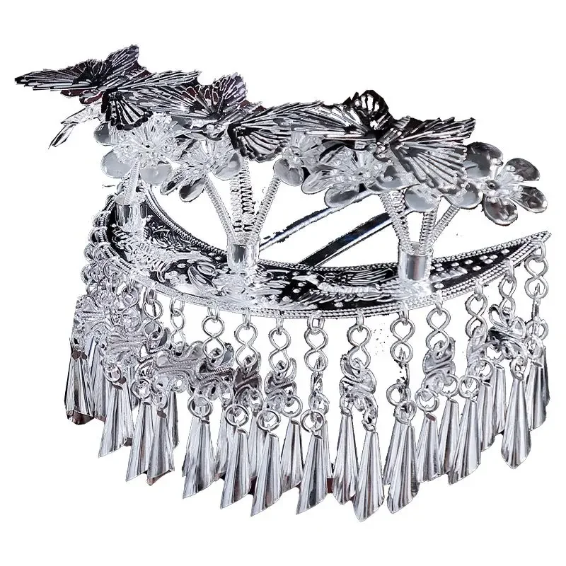Silber chinesische Miao Haarnadel Zubehör ethnische Minderheit Quaste Kopfschmuck Vintage Prinzessin Cosplay Kopfbedeckung