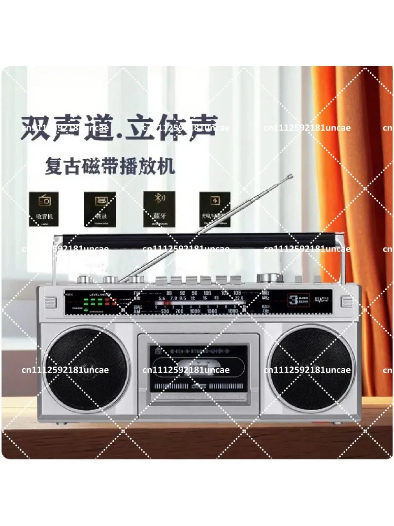 Retro Cassette Player Recorder Vintage Boombox with Bluetooth Radio, USB TF Card AUX, Dual Channel Speaker