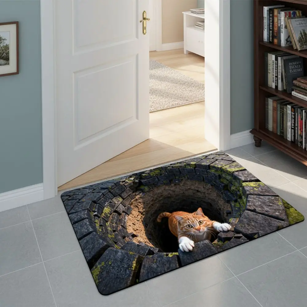 3D Flat Optical Illusion Doormat Water-absorbing Abrasion-resistant Bathroom Carpet Durable Non-slip Bedroom Door Rug Home