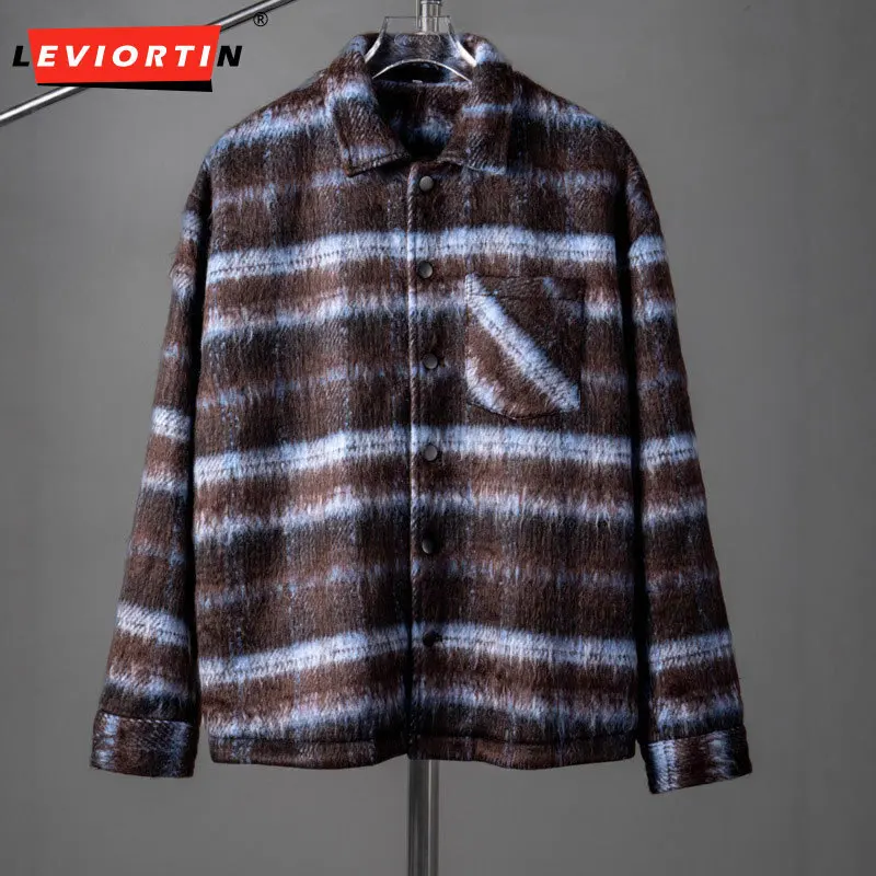 2025 Autumn and winter men's fashion versatile thick American retro shirt jacket Korean temperament woolen plaid shirt jacket