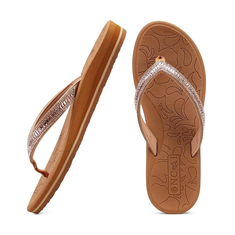 

Женские шлепанцы со стразами, с поддержкой свода стопы, удобные для йоги, ходьбы, летние пляжные сандалии-вьетнамки при плантарном фасциите