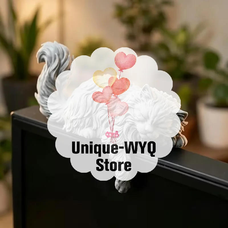 Cute Long Hair Sleeping Cat Figurine 3D Printed Mini Pet Computer Monitor Hanging Decor Desk Ornament For Home Office Decor Gif