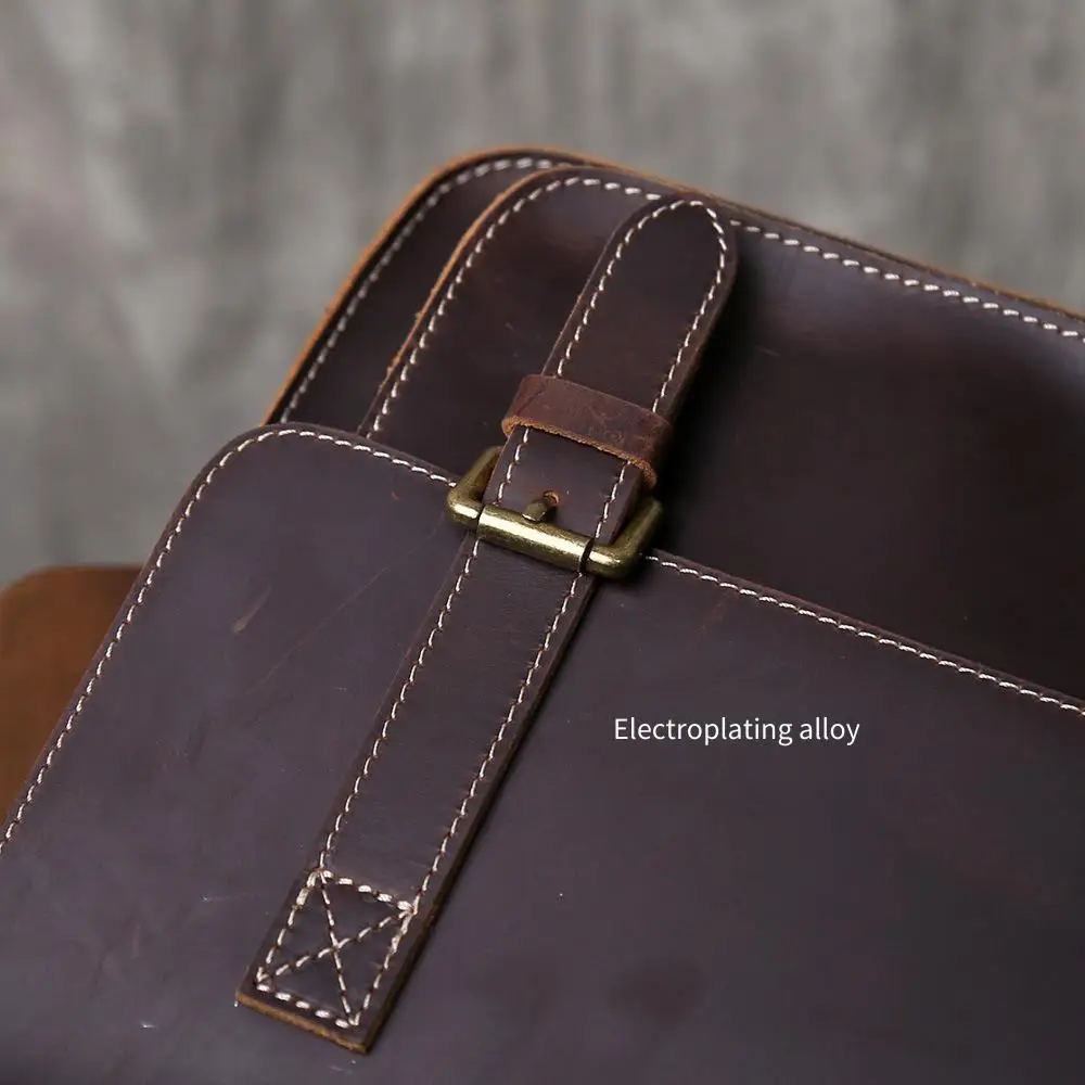 Retro Crazy Horse Leder Herren Schultertasche aus Vollnarbenleder Crossbody-Tasche Bestseller Horizontale Messenger-Tasche – Detail 8