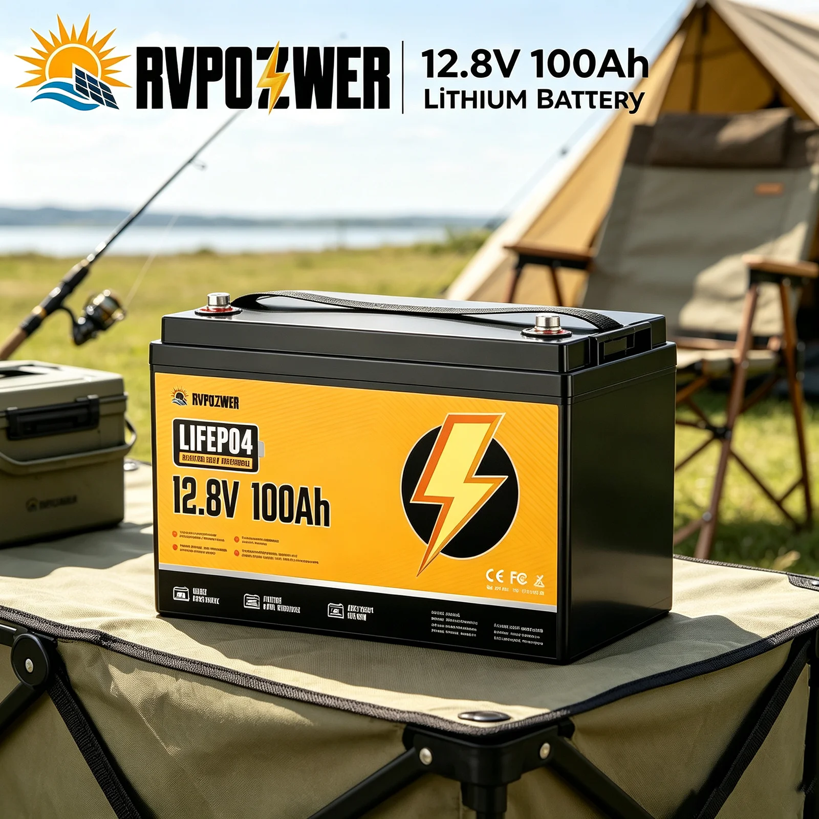 RVPOZWER LiFePO4 Lithium Iron Phosphate Battery, Rechargeable Storage Battery, 15000+ Deep Cycles Portable Power Battery for RV, Marine Boat, Trailer, Off-Grid Solar System, Camping & Travel Emergency Power, 12.8V/100Ah/1280Wh
