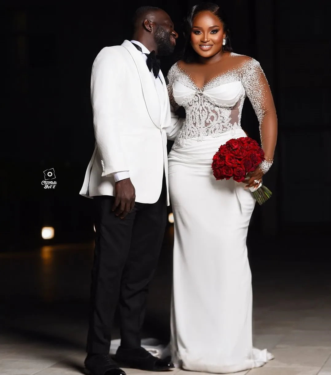 2023 Luxus Meerjungfrau Hochzeit Kleid Sheer Neck Perlen Illusion Lange Ärmel Prinzessin Braut Braut Kleider Afrikanische Vestido De Noiva