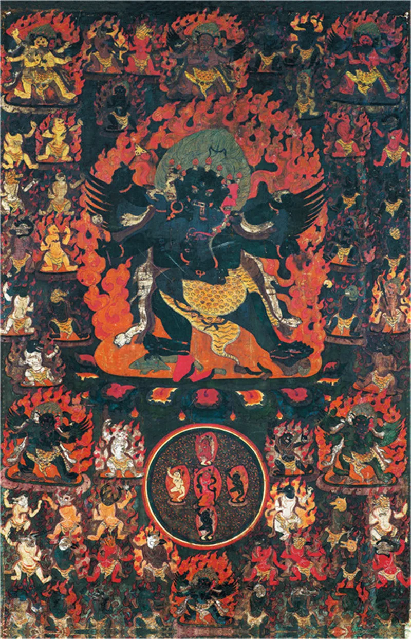 

58 Wrathful Deities of Bardo Thodol Thangka,Gandhanra Tibetan Buddhist Thangka Art,Giclee Printed and Hand Framed,47" × 32"