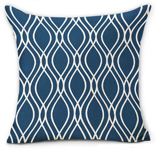 Funda de almohada de lino geométrica azul y blanca, funda de cojín para sofá, decoración del hogar, se puede personalizar para
