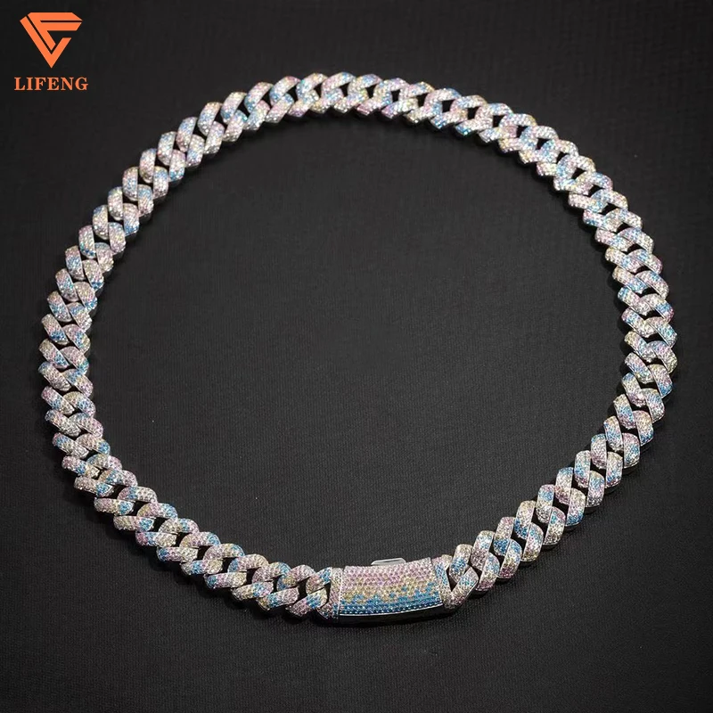 

New Arrival Fashion Jewelry 18mm 3 Row Three-colour Snakeskin Design S925 Iced Out VVS Moissanite Hip Hop Cuban Chain Necklace