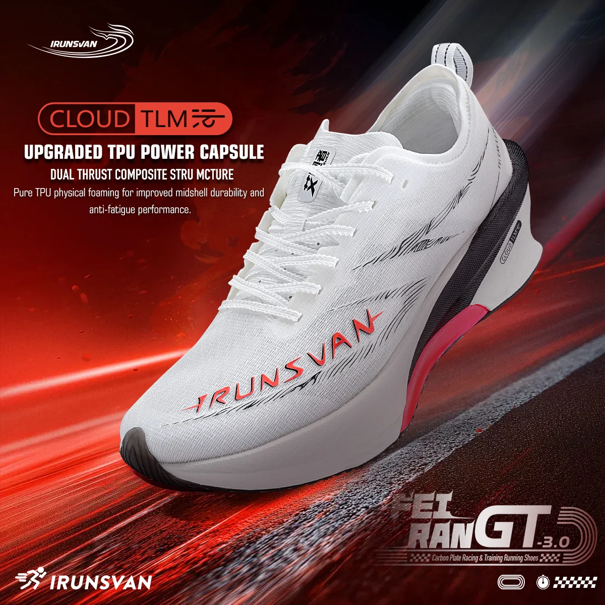 IRUNSVAN Full Length Carbon Plate Super Marathon Racing Shoes Lightweight Cushioning Men's Running Shoes 125