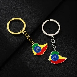 Fashion Enamel Ethiopian Map Flag Keychain Stainless Steel Gold Silver Color Ethiopia Outline Emblem Ethnic Patriotic Jewelry