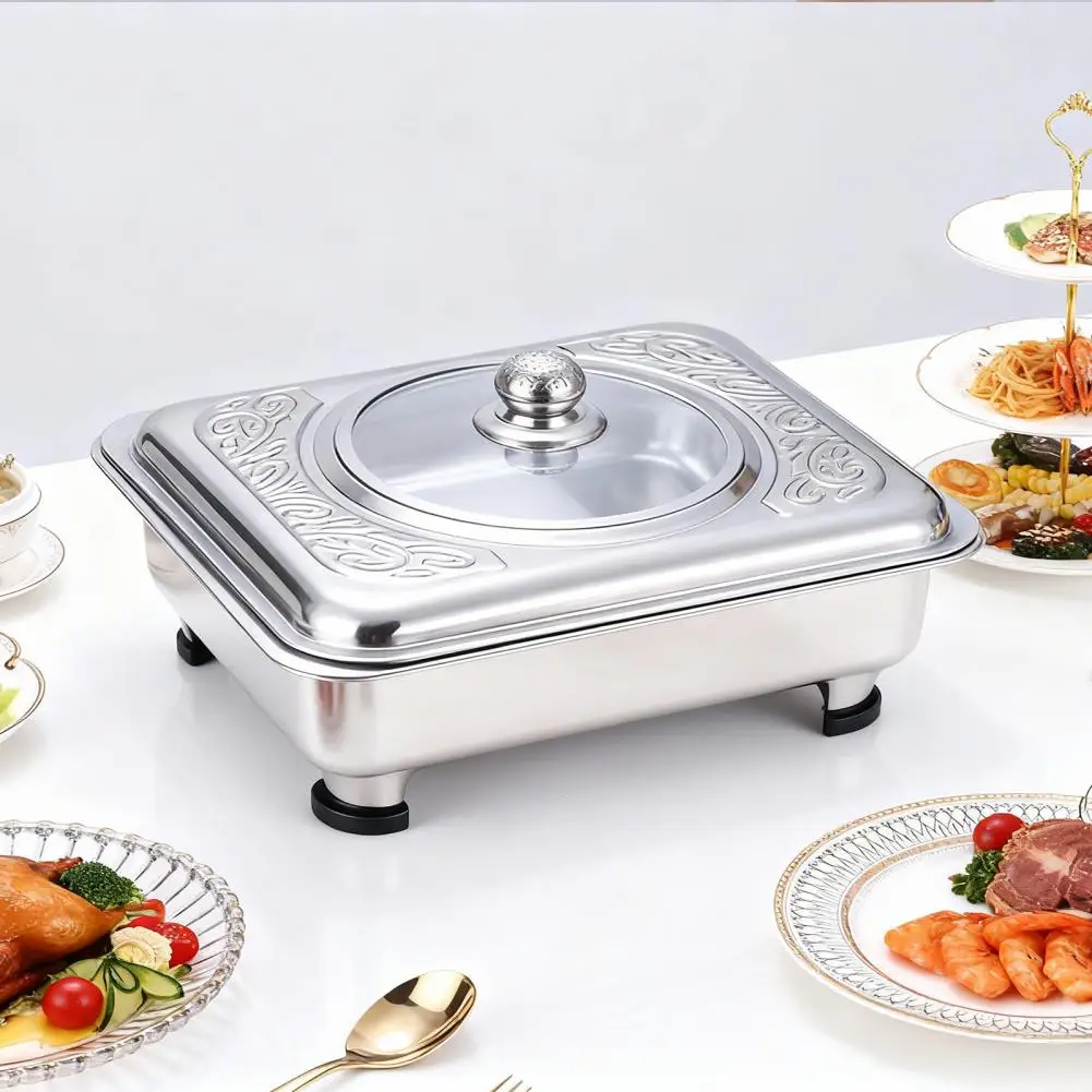 Insulated Dinner Plate Stainless Steel Chafing Dish Buffet Warmer with Glass Lid Detachable Legs Dinner Plate for Catering