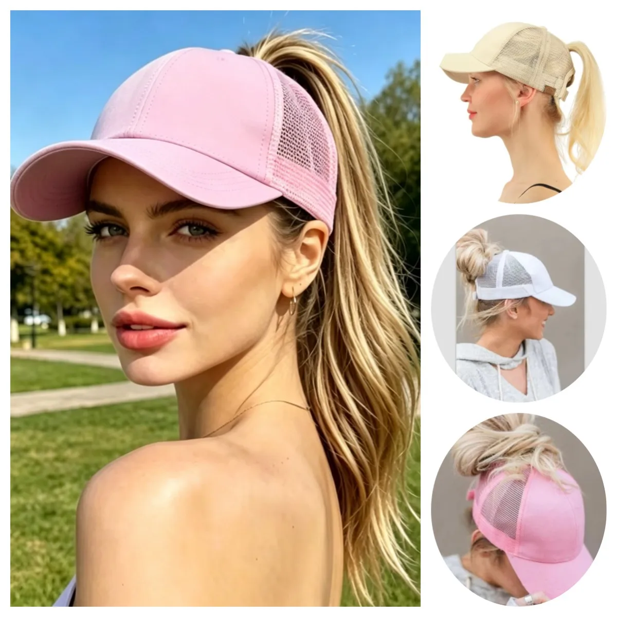 2026 New Ponytail Baseball Cap Summer Women's Adjustable Black Hat Messy Cap Casual Cotton Girl Snapback Mesh Cap