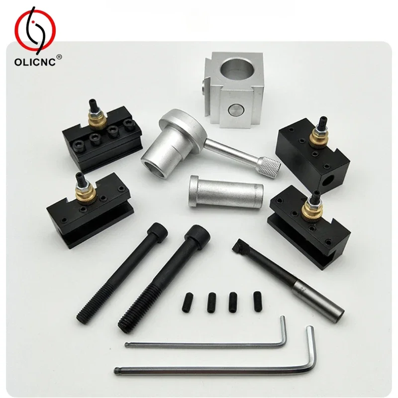 Mini Quick Change Tool Lathe Tool Holder Post Cutter Holder Screw Kit Set Boring Bar Turning Facing Holder Wrench