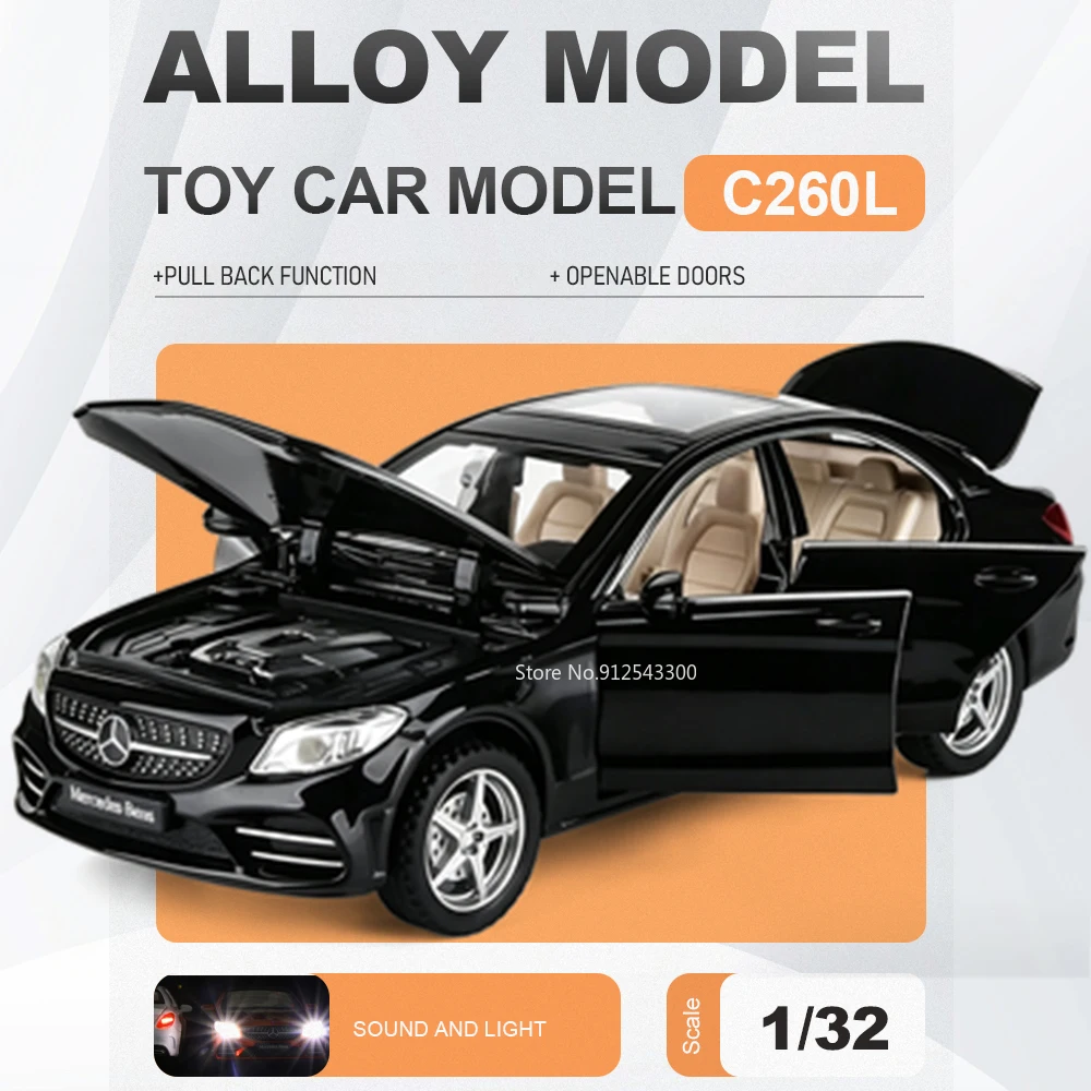 

1:32 Scale C260L E300L Car Model Toy Doors Opened Miniature Models Pull Back Rubber Tires Vehicle for Collectors Holiday Gifts