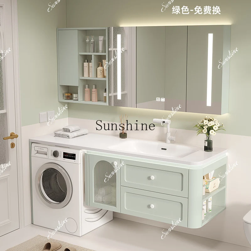 Cream Wind Balcony Washing Machine Integrated Cabinet Bathroom Washbasin Simple and Modern  FT