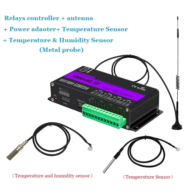 4G GSM SM4-WLTE Remote Controller Power Switch Wireless Door Access Opener with  Antenna Remote Control Temperature and Humidity