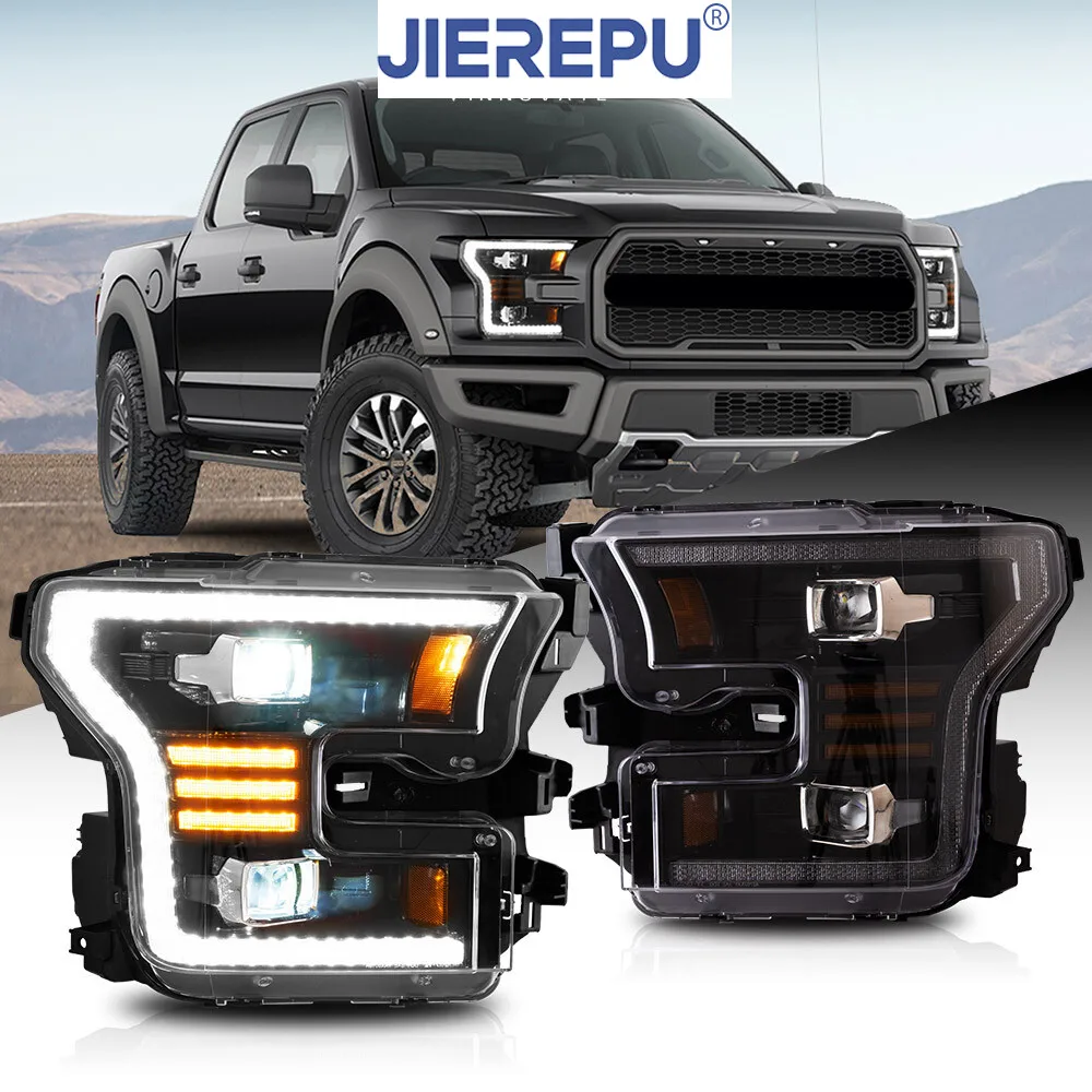 

1 пара указателей поворота 2015-2017, черные двойные квадратные фары проектора для анимации Ford F150