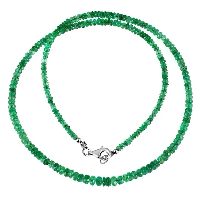 Natural Beryl Emerald Necklace Faceted Round 2-4mmBeads 17-26Inch Strand
