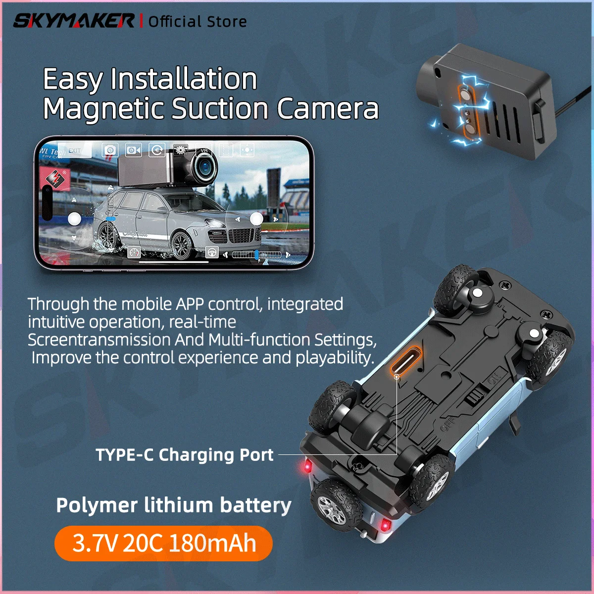 WltoysミニFPVアプリ制御車 1/64ミニリモコンカメラカー 2.4GHz LEDアンビエントライト付きミニRCカー 男の子向けギフト