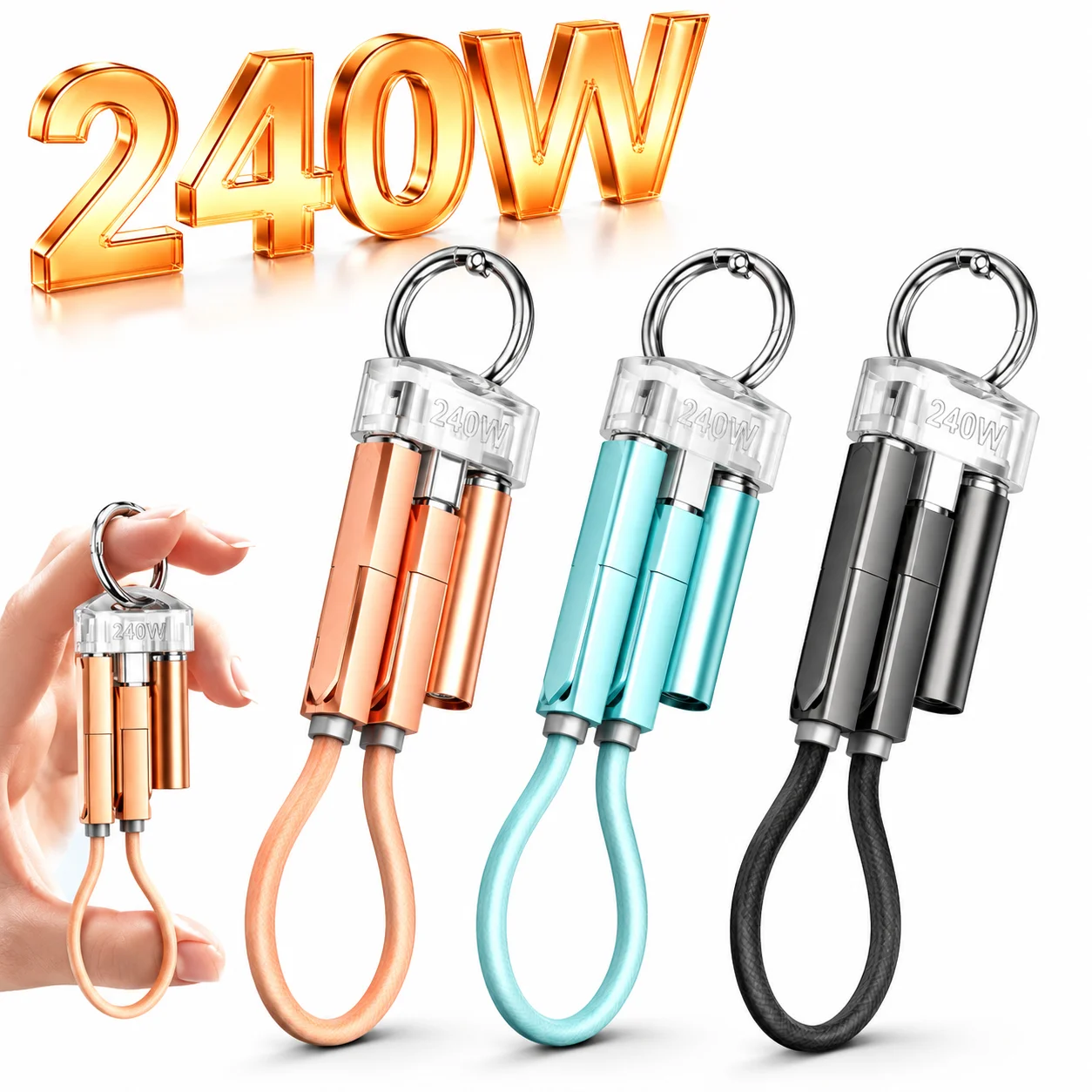 5 in 1 Keychain Fast Charging Data Cable Portable Car Ignition Kit Multi-functional Portable Mobile Phone Charging Cable