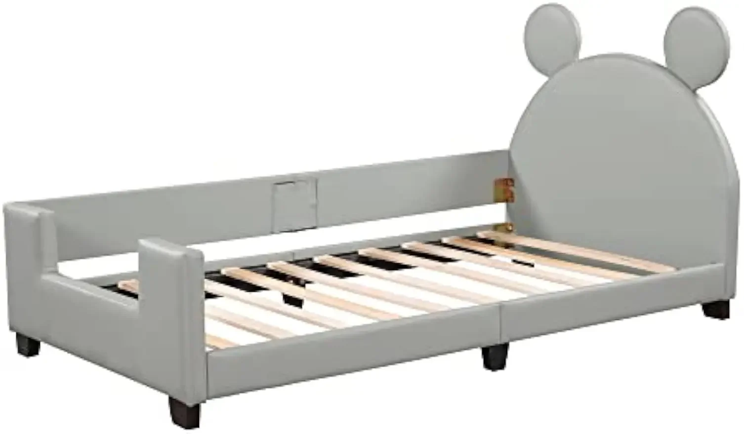 Espreguiçadeira estofada com cabeceira em formato de orelhas de papelão, estrutura de cama de madeira fofa para meninos e meninas, mobília de quarto infantil, fácil de montar