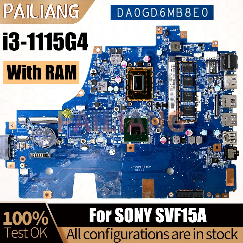 For SONY SVF15A Notebook Mainboard DA0GD6MB8E0 I7-3537U SR0XG 4G RAM A1946145A Laptop Motherboard Full Tested