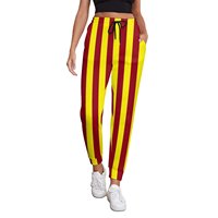 Vertical Striped Pants Womens Burgundy and Yellow Hip Hop Sweatpants Spring Modern Design Trousers Big Size 2XL