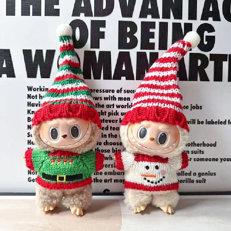 Only clothes no dolls for 17cm first second and third generation labubu pendant clothes Christmas outfits for Labubu kids Gift