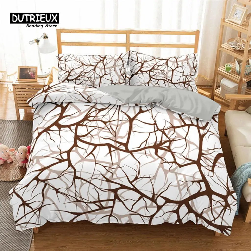 Tree Branches Duvet Cover Botanical Leaves Print Bedding Set Polyester Nature Floral Comforter Cover Queen For Kids Adults Decor