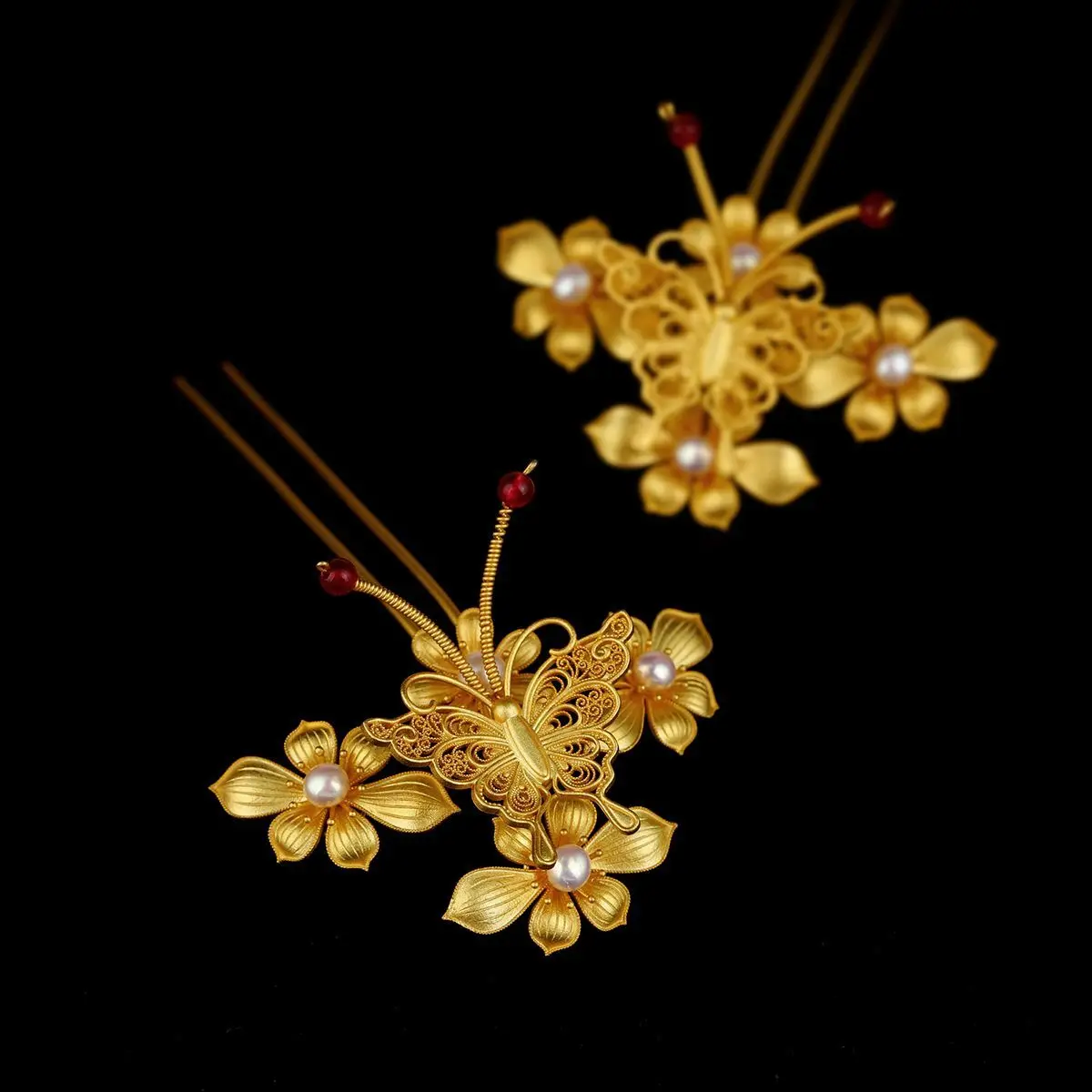 Hanfu Accessories Copper-plated Gold-plated Filigreds Trembling Butterfly Hysterside Mask Antique Style Hair Hairpin  Style