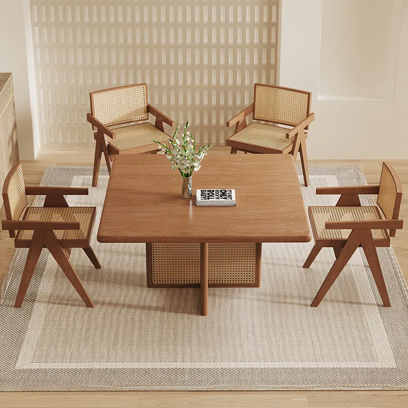 Wabi Sandy Wind Solid Wood Bar Restaurant Dining Table Chair Cafe Negotiation Square Table Chess and Card Table Small Unit Squar