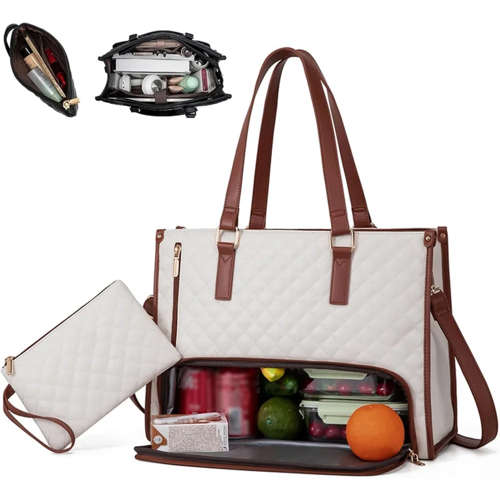 

Kristie Leblanc Tote Bag, 2 in 1 Tote Bag Lunch Bag Combo, 15.6 Inch Bags with Lunch Compartment for Women