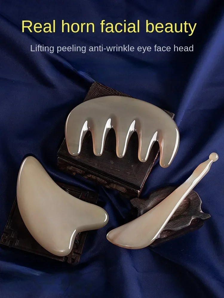 Facial Beauty Natural White Buffalo Horn Scrapping Plate Face Universal for Entire Body Massage Comb Thin Eye Muscle-Poking