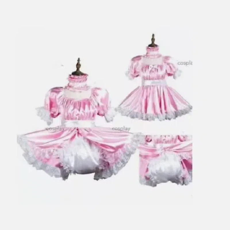 

Hot selling Sissy pink maid satin dress with lockable role-playing costume customization