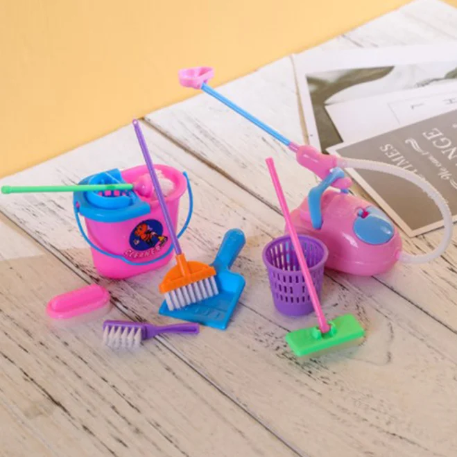 9pcs Mini Mop  Toys Cleaning Tools Kit Doll House Clean Toys