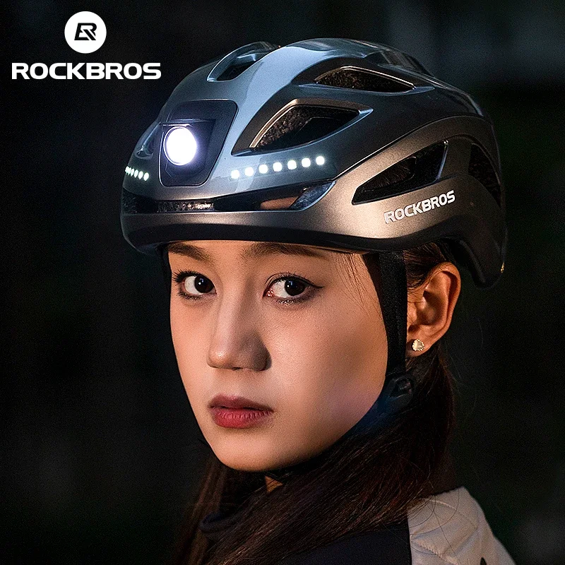 ROCKBROS-casco de bicicleta para hombre, con faro tipo C, ajustable, de seguridad, accesorios para bicicleta de carretera