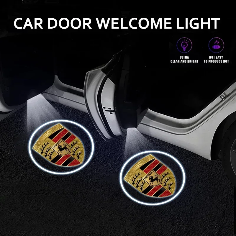 Lampe de Bienvenue Laser pour Portière de Voiture, Projecteur Logo, Veilleuses, Broderie Porsche Boxster Cayman enne 911 Macan Panamera, Autocollants