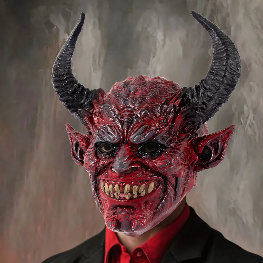 

Devil Horn Mask Full Face Horror Costume for Halloween Party Cosplay Masquerade Scary Demon Mask Ghost Monster Role Play