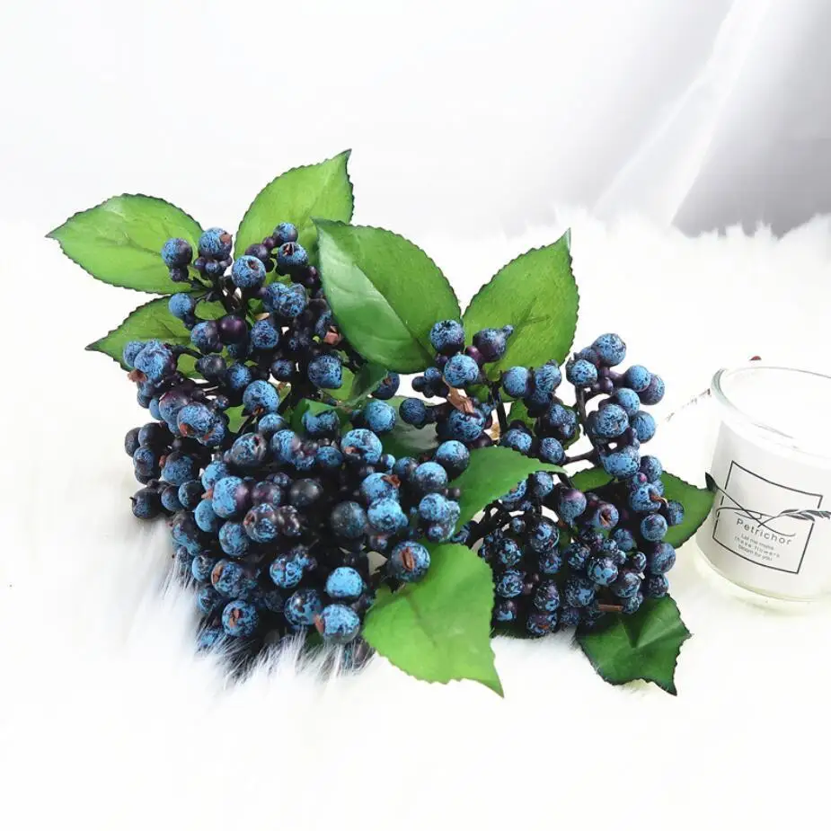 1 Bundle Artificial Blueberry Plant Flower Bud Fake Plants Silk Flower Decorative Wreath Berry For Wedding Home Party Decoration