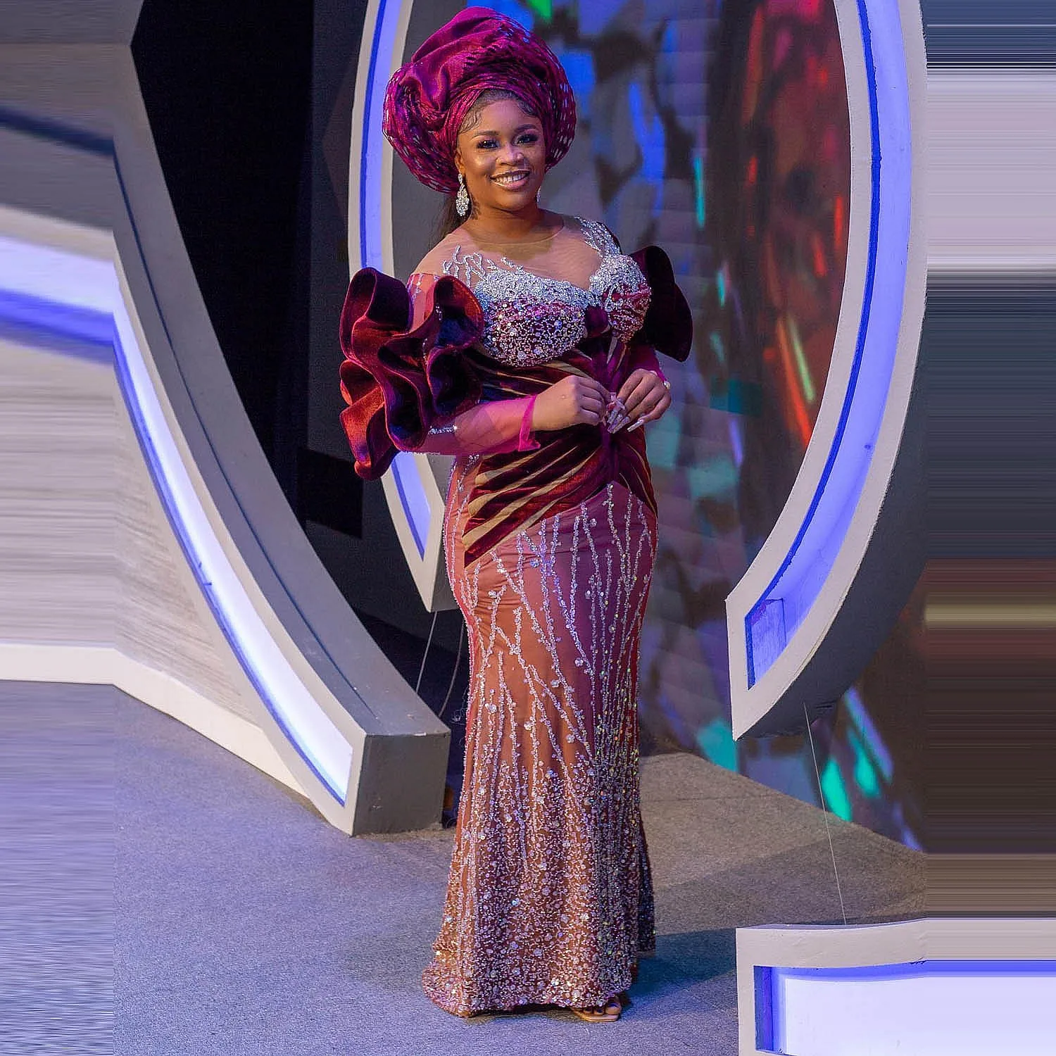 

2026 Прозрачное платье с оборками и длинными рукавами, кружевное платье больших размеров для выпускного вечера, африканские женские вечерние платья длиной до пола, вечерние платья 2025