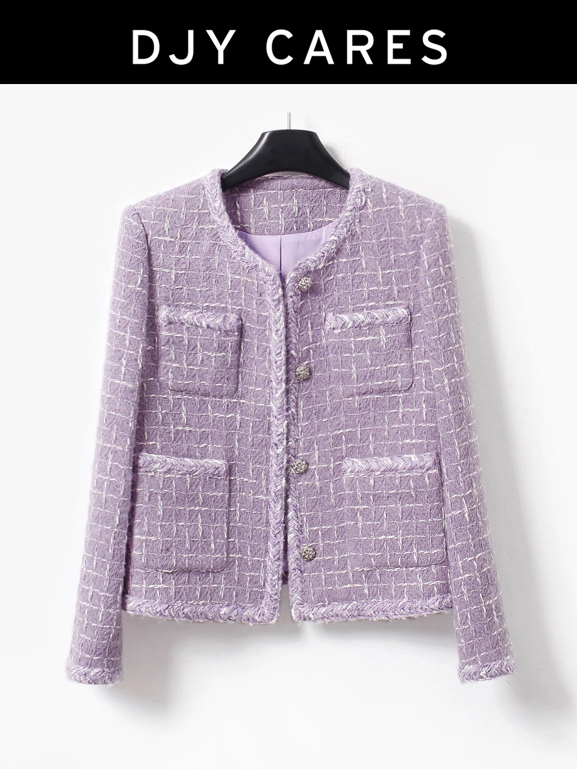 

Новое изысканное твидовое фиолетовое пальто премиум-класса DJY