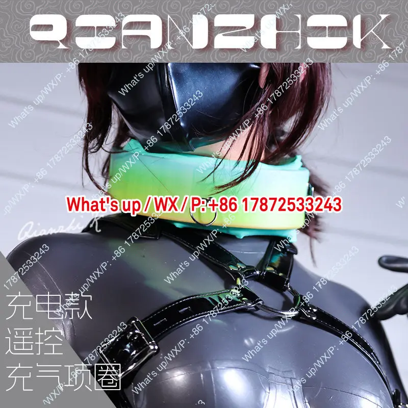 Remote controlled compression latex inflatable electric collar charging model, respiratory control, fluorescent color change