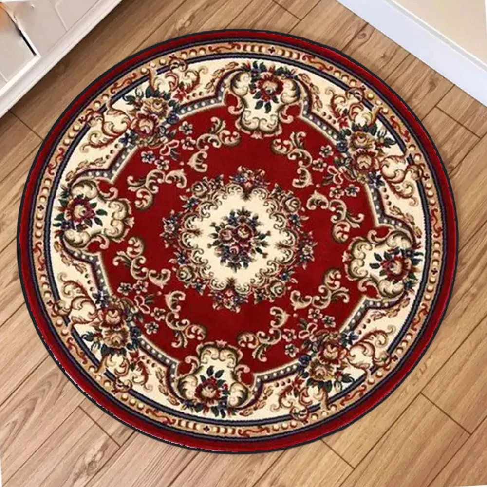 Vintage European Floral Scroll  Mandala Geometric Pattern Round Rug Soft Carpet for Living Room Bedroom
