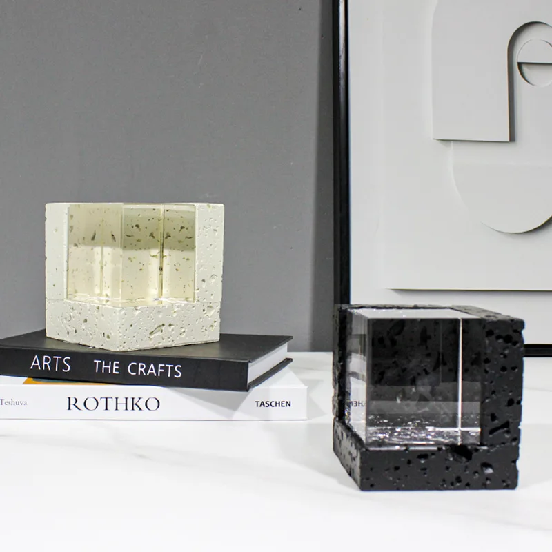 Modern wabi-sabi style square crystal travertine small ornaments,  sales office coffee table jewelry decoration