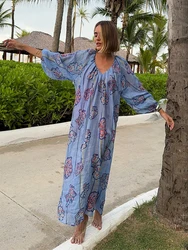 Printed V Neck Women Dresses Loose Half Sleeve Lady Dress 2024 Beach Holiday Fashion Elegant Summer Straight Female Party Robe